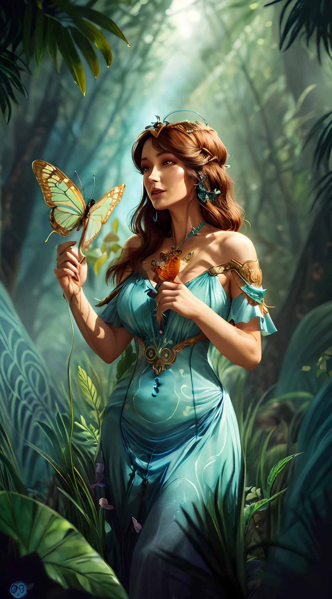 arafed woman in a blue dress holding a butterfly in a forest, beautiful fantasy art, fantasy art behance, artgerm julie bell beeple, fantasy style art, realistic fantasy illustration, beautiful maiden, celtic fantasy art, very beautiful fantasy art, fantasy illustrations, digital art fantasy art, beautiful fantasy painting, detailed fantasy digital art, fantasy art illustration