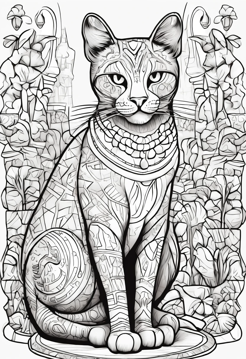 B/w Sketch Art for Kids coloring book page for coloring, linhas fortes, linhas em negrito, Kids coloring pages, Pintura colorida do gato vintage, Cat breed, sob muros de uma cidade, belos detalhes. Egyptian cat style, Saltar, Sketch style, full-body animations (((((fundo branco))))), Use only the outline, estilo dos desenhos animados, arte de linha, livro para colorir, Arte de linha limpa, fundo branco, Sketch style many of the buttons watercolor style Sketch sketch