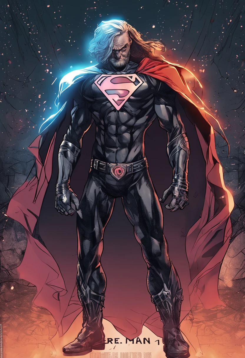 Spiritual being with human characteristics, Homem, gothic style, pela cinzenta quase transparente, in superhero outfit, olhar sinistro, capa e capuz, cabelos pretos, 2metro de altura, with excellent physical shape, necklace shaped with a pinjente with the letter J in reverse