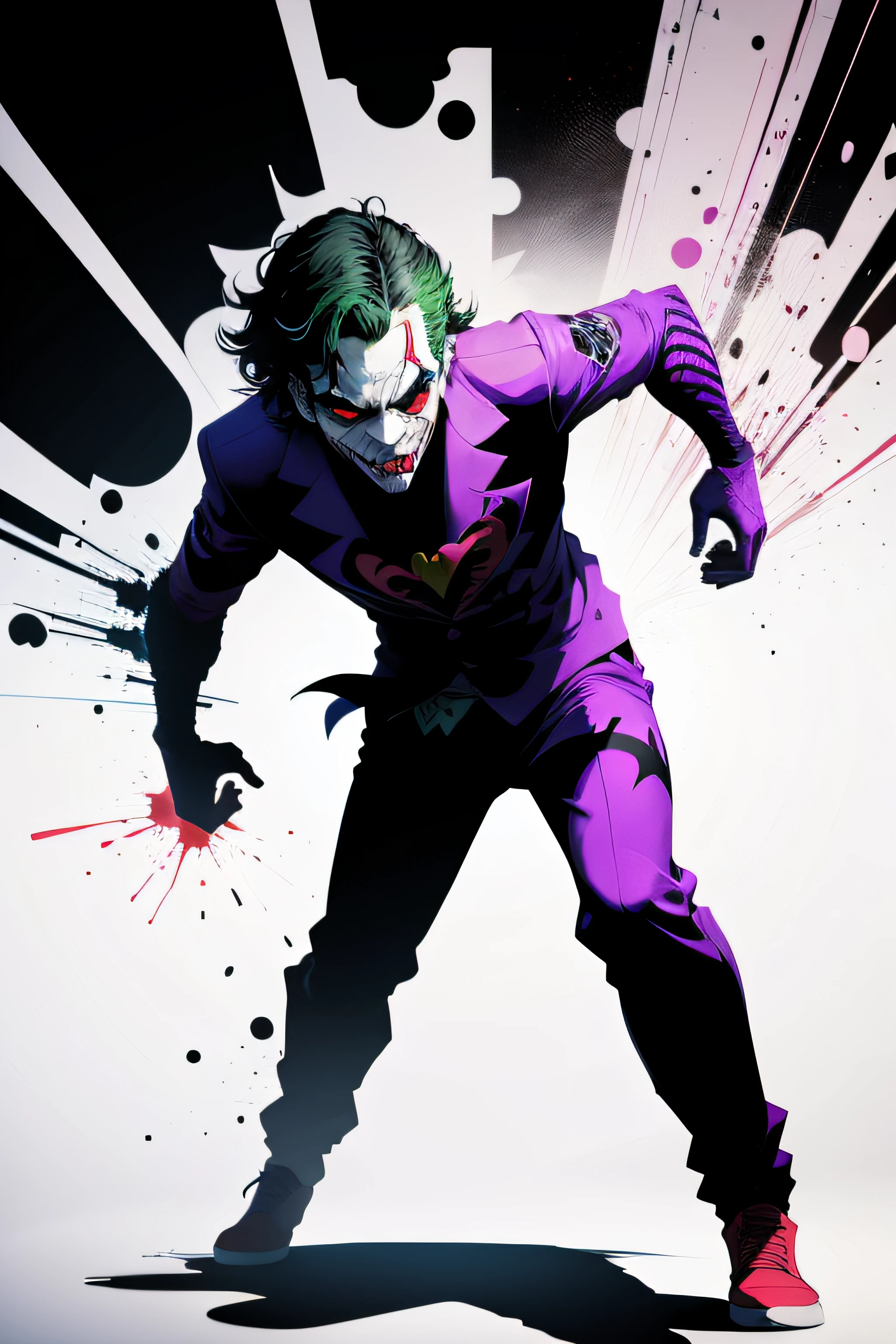 ready to print vector t-shirt art colorful graffiti illustration of joker silhouette, full body, action shot, vivid color, high detail, white background