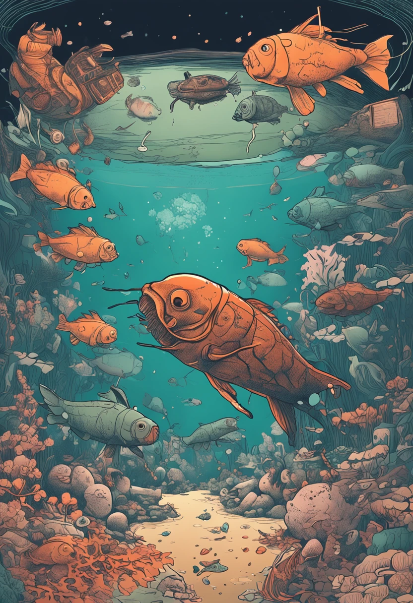 Marine life mutations+(radiating:1.2)、Japan vessels、Sewage pipes+(nuclear power plant:1.1)、Green sewage,Sleeping floating dead fish rotten shrimp