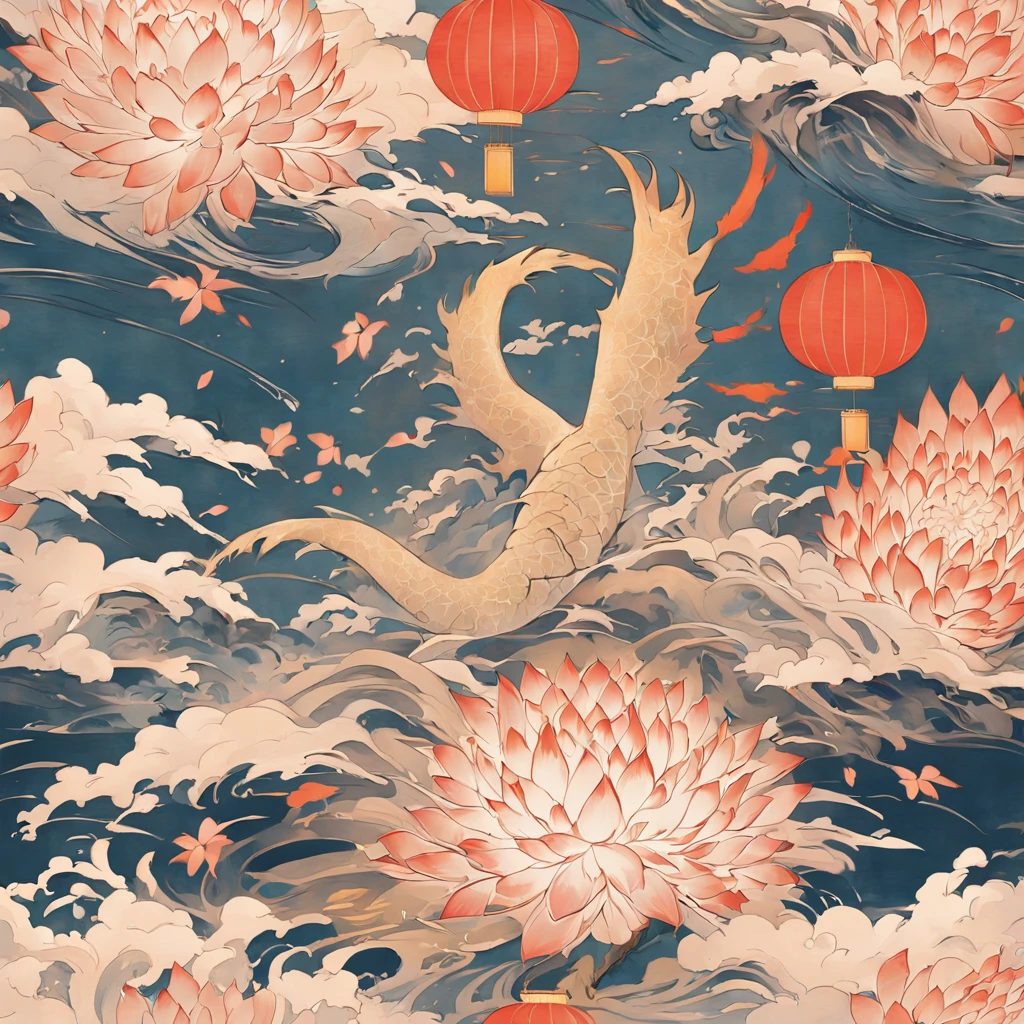 "Envision an enchanting wallpaper pattern composed of a rhythmic arrangement of iconic Japanese symbols, each adding a layer of cultural depth and significance.
The delicate sakura blossom, symbolizing renewal and fleeting beauty, is interspersed among intricate '卍' (manji) symbols, representing harmony, eternity, and the cycle of life.
Mystical 'Dragon' (ryu) dragons coil gracefully amidst swirling clouds, embodying power, transformation, and protection. The torii gate stands resolute, marking the transition from the secular to the sacred.
Elegant kanji characters '愛' (ai) for love, 'Courage' (yuuki) for courage, and 'Peace' (heiwa) for peace, seamlessly integrate into the design, adding profound meaning.
A tranquil pond reflects the moon's serene glow, adorned with '鶴' (tsuru) cranes, symbols of longevity and good fortune. Beneath the surface, 'Sea' (umi) waves ebb and flow, representing life's constant changes.
Bamboo shoots, a representation of resilience and growth, rise gracefully amid the composition. Lanterns sway gently, casting warm illumination and symbolizing guidance.
The color palette harmonizes deep indigos, tranquil blues, and soft whites, creating a sense of serenity and reverence. This intricate wallpaper pattern is a visual journey through the layers of Japanese symbolism, inviting you to immerse yourself in their wisdom and beauty."