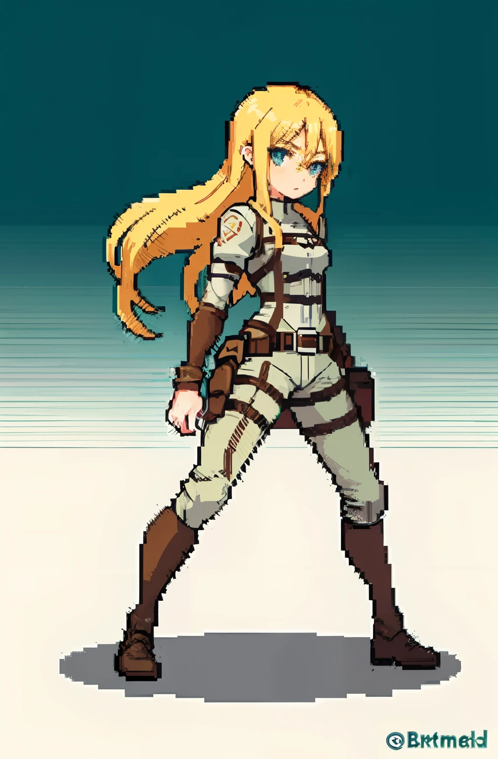 masterpiece, top quality, best quality), pixel,pixel art, 1 girl, historia reiss, long blonde hair,  attack on titan, fullbody
