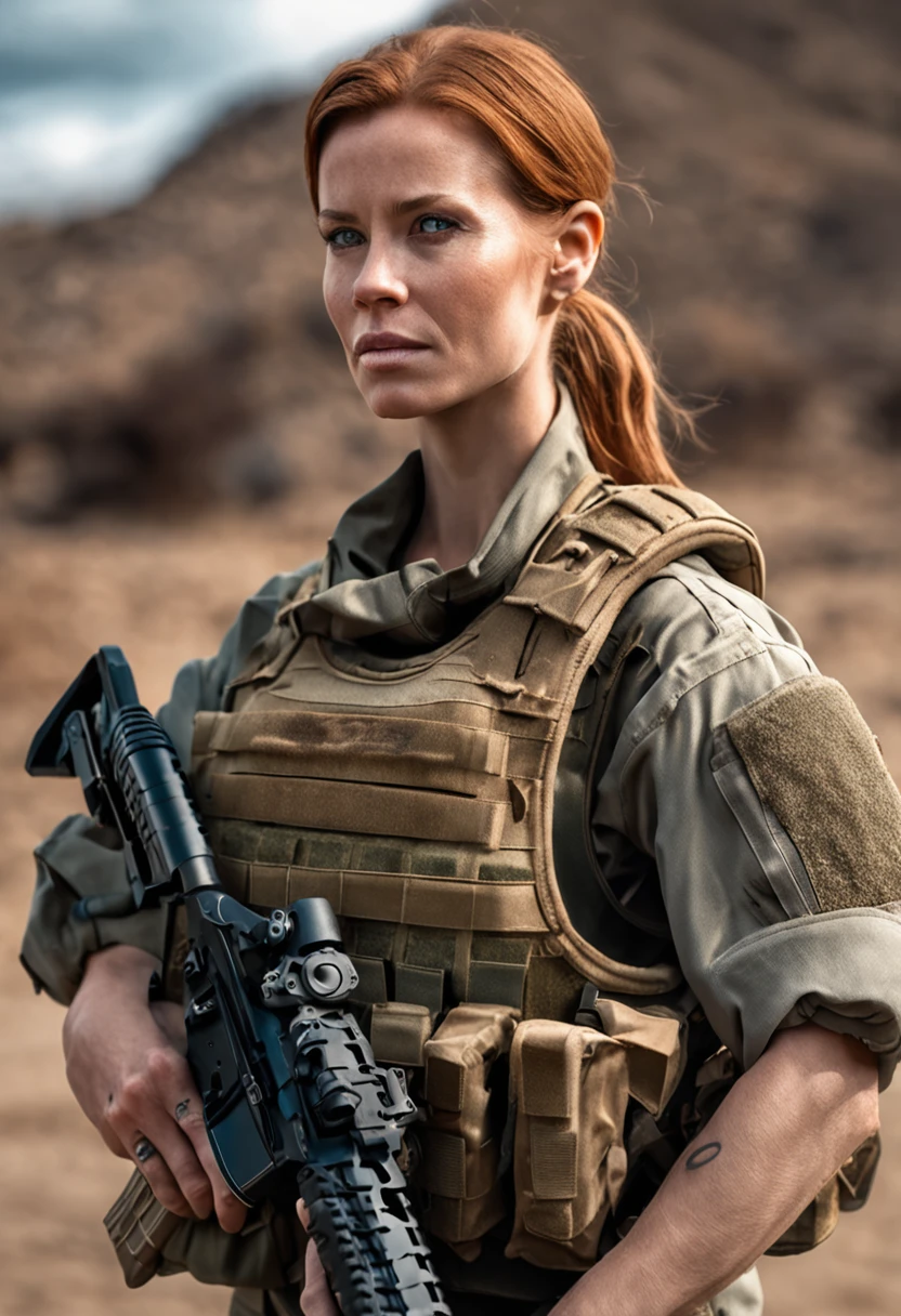 Cinematic battlefield in afghanistan, a ultra-detailed hyperrealistic photography of a beautiful 25 years old american soldier woman, (brunette hair with extra long wavy), brown eyes, american aesthetics, short hair, night, curvy, beautiful curves, army aesthetics, special forces outfit, high emphasis on detail, style Semi Impasto, matte painting, atmospheric, glowing, dramatic lighting, beautiful eyes, symmetric eyed, perfect eyes, by Magali Villeneuve, wet, moist, reflection, (masterpiece) ( Perfect proportions) (realistic photos) (highest quality) (detail) shot taken by Canon EOS R5, 50mm lens, f/2.8, HDR, (8k) (wallpaper) (movie lighting) (dramatic lighting) (sharp focus) (complex) fashion, special forces, captain, american military, armed with 2 pistols, in combat, realistic uniform, multicam, fit, chest protection, united states military, camouflaged, multicam, american patter, bulletproof vest, covered skin, bullet rpoof vest, vest, weapon, gun, m4a1, m4a1 sopmod, special forces, combat zone, team leader, captain, united states military, officer, special forces, green berets, explosions, battle damage,