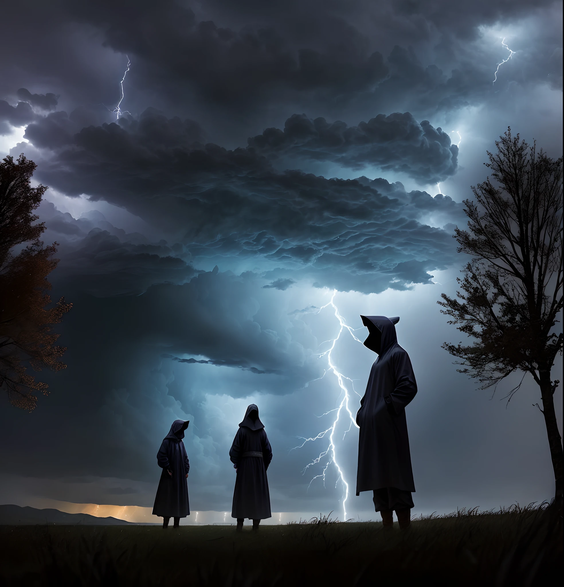 It was a dark and stormy night. The wind howled through the trees, lightning flashed across the sky and thunder roared in the distance. In a small village on the outskirts of town, two figures stood in the pouring rain, their faces obscured by hoods. They were shrouded in mystery, but their mission was clear: to find the secret that had been hidden for centuries. Little did they know that their journey would take them to the edge of the world and back again, uncovering secrets long forgotten and truths never before revealed.