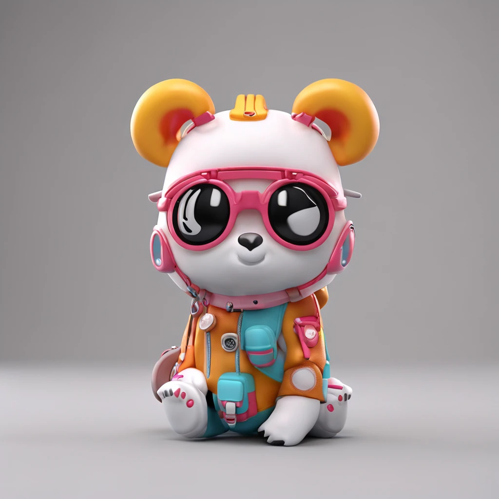 Pure white background, Panda doll in backpack, cute 3 d render, A cute 3D anime rendering, highly detailed character, Bubble Mart model doll, Cute detailed digital art, cute character, 3 d render stylized, soft 3d render, Stylized anime, Rendered in redshift, goggles, C4D, three sided view