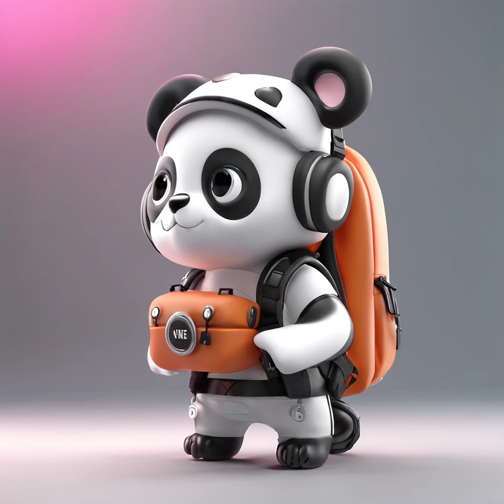 Pure white background, Panda doll in backpack, cute 3 d render, A cute 3D anime rendering, highly detailed character, Bubble Mart model doll, Cute detailed digital art, cute character, 3 d render stylized, soft 3d render, Stylized anime, Rendered in redshift, goggles, C4D, three sided view