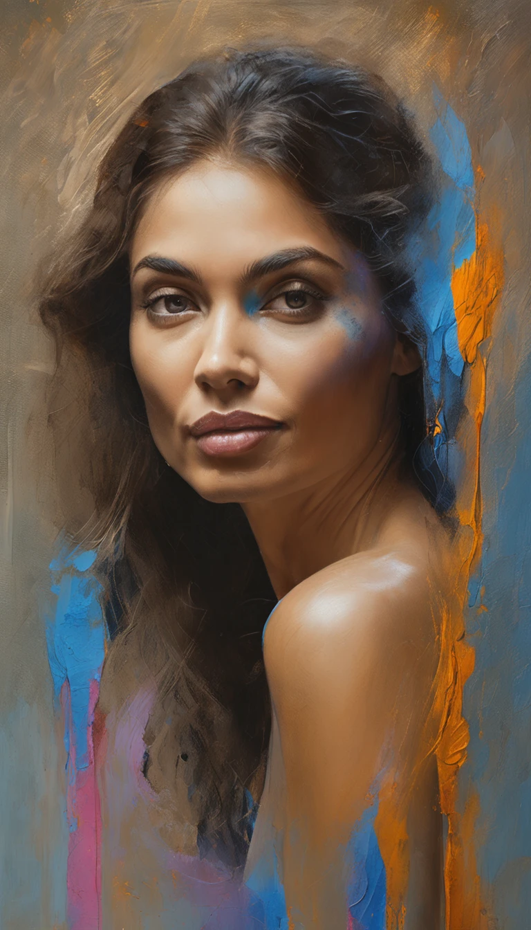 level difference:1.8),(Paint colliding and splashing on the canvas),(depth of field),1girl's side face blends into it,((side face)),open mouth,(liquid paint rainbow hair:1.1) made of paint and defies gravity,thick flowing,(paint splatter:1.3),Liquid state,stunningly beautiful, masterpiece, detailed background,ultra high quality model, ethereal background,abstract beauty, explosive volumetric, oil painting,heavy strokes,Romantic lighting, Tatto on face script Effegi" Sub-Surface Scatterring,lens 135mm,f1.8,glow,8k,high resolution, dreamy,ray tracing,hdr,god rays, ultrarealistic arafed woman with attractive clothes, sexy girl with brown eyes, portrait Sophie mud, black hair and large eyes, image of a young woman, bedroom eyes, kylie Jenner , without makeup, natural makeup, looking directly at the camera, face with artgram, subtle makeup, stunning full body shot, in a roof , cleavage, at the park