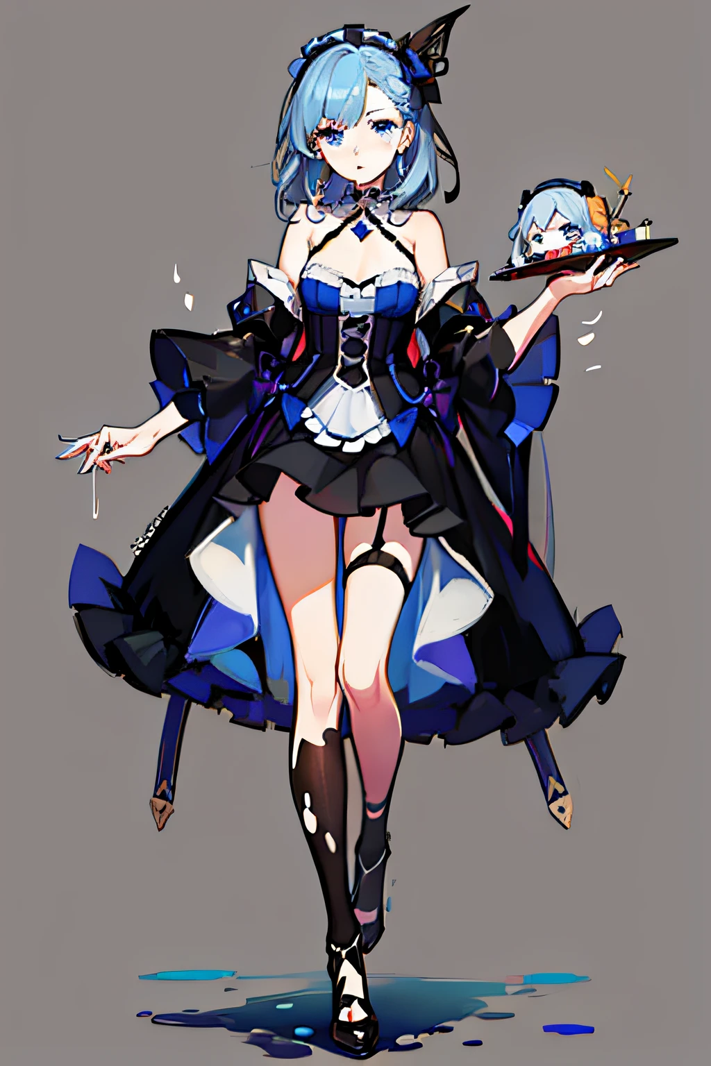 o cachorrinho,ta prostitute,teenrl,blue hairs,blue color eyes,Full body standing painting,adolable,quadratic element,doll,decorations,relaxed,high qulity,Blank background