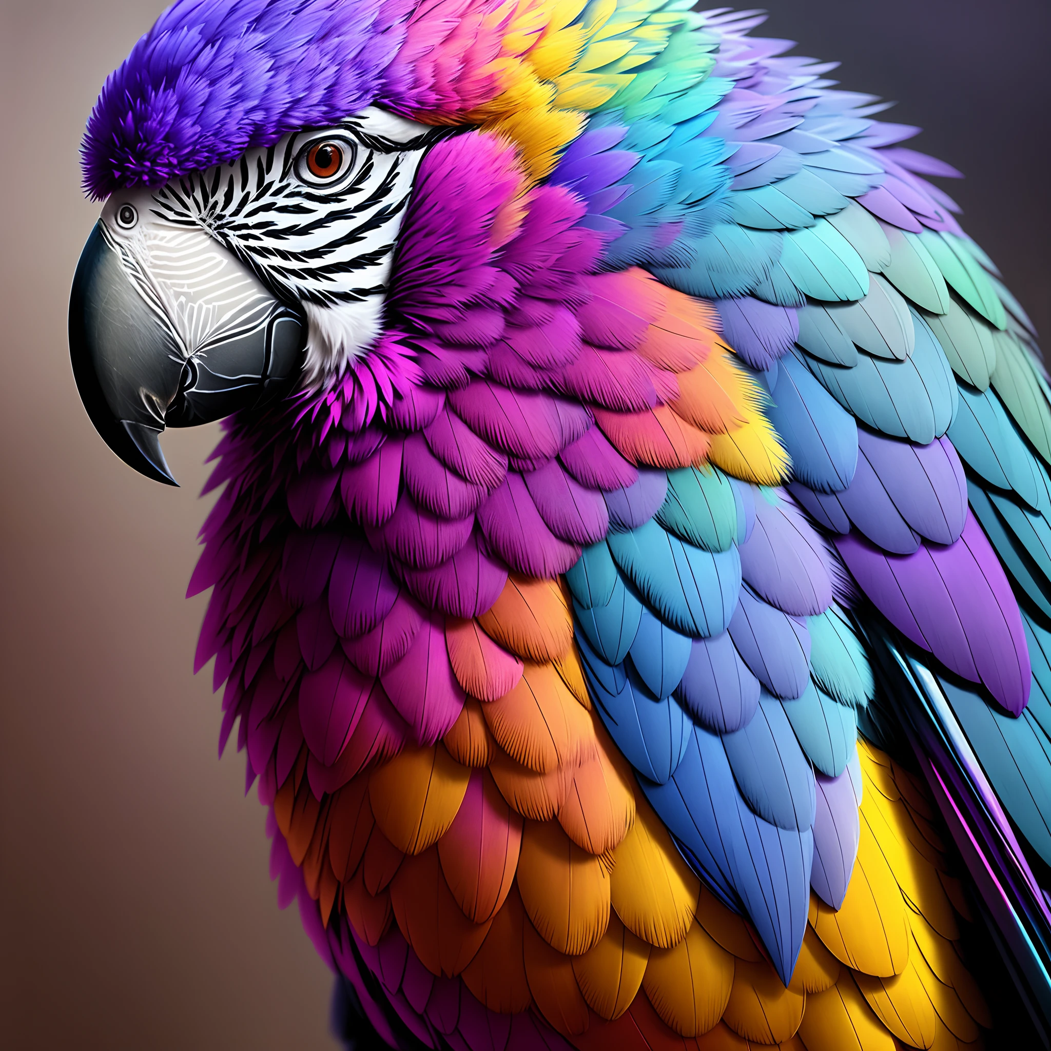 Parrot Purple, pink, blue, gold, (dark shot:1.17), epic realistic, faded, ((neutral colors)), art, (hdr:1.5), (muted colors:1.2), hyperdetailed, (artstation:1.5), cinematic, warm lights, dramatic light, (intricate details:1.1), complex background, (rutkowski:0.8), (teal and orange:0.4)