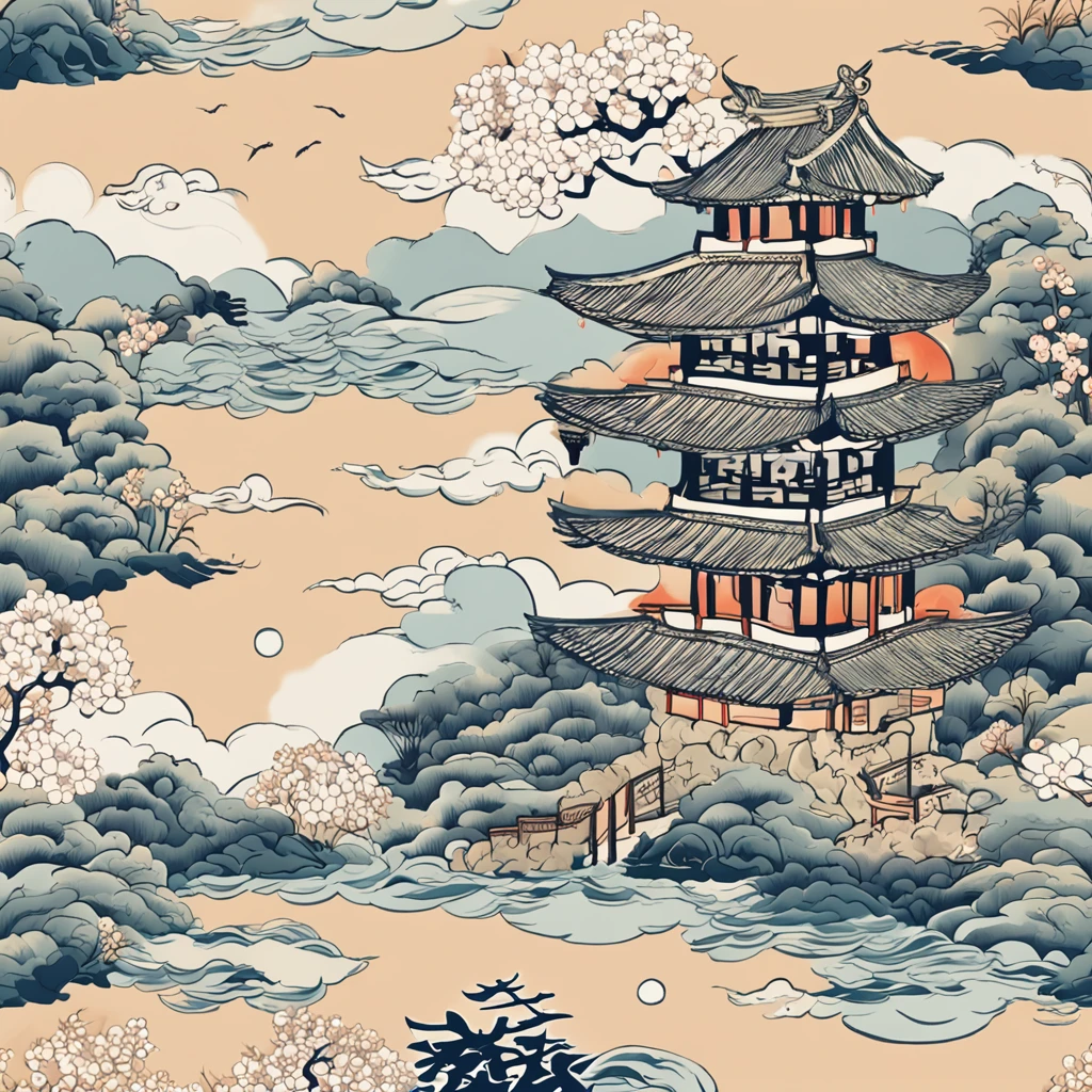 "Envision an enchanting wallpaper pattern composed of a rhythmic arrangement of iconic Japanese symbols, each adding a layer of cultural depth and significance.
The delicate sakura blossom, symbolizing renewal and fleeting beauty, is interspersed among intricate '卍' (manji) symbols, representing harmony, eternity, and the cycle of life.
Mystical 'Dragon' (ryu) dragons coil gracefully amidst swirling clouds, embodying power, transformation, and protection. The torii gate stands resolute, marking the transition from the secular to the sacred.
Elegant kanji characters '愛' (ai) for love, 'Courage' (yuuki) for courage, and 'Peace' (heiwa) for peace, seamlessly integrate into the design, adding profound meaning.
A tranquil pond reflects the moon's serene glow, adorned with '鶴' (tsuru) cranes, symbols of longevity and good fortune. Beneath the surface, 'Sea' (umi) waves ebb and flow, representing life's constant changes.
Bamboo shoots, a representation of resilience and growth, rise gracefully amid the composition. Lanterns sway gently, casting warm illumination and symbolizing guidance.
The color palette harmonizes deep indigos, tranquil blues, and soft whites, creating a sense of serenity and reverence. This intricate wallpaper pattern is a visual journey through the layers of Japanese symbolism, inviting you to immerse yourself in their wisdom and beauty."