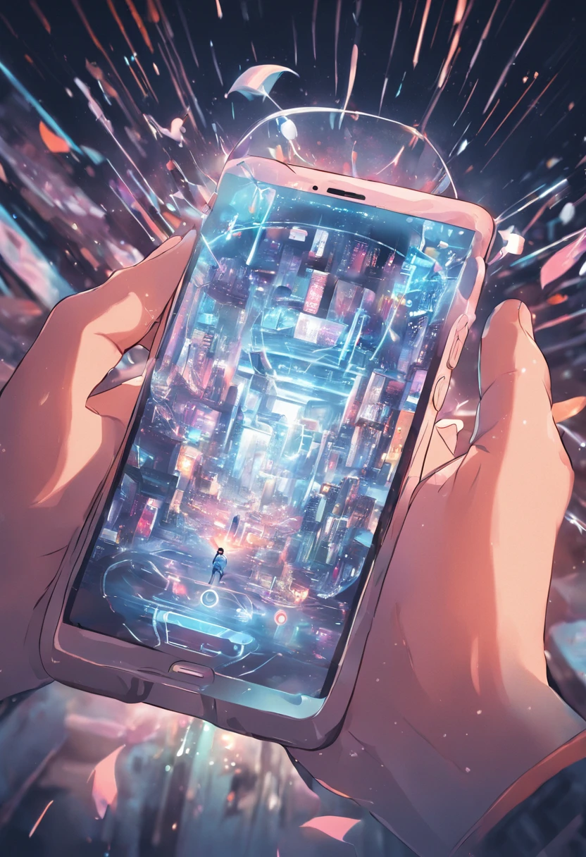 someone holding a smart phone with a lot of different images coming out of it, photo - shot, snapshot, photo render, digitally enhanced, digital media, the image is futuristic, visuals, technological screens, amazingly composed image, information, high quality picture, technologies, high quality image”, technological, digital screens, a picture, take control of your data, virtual, enhancee