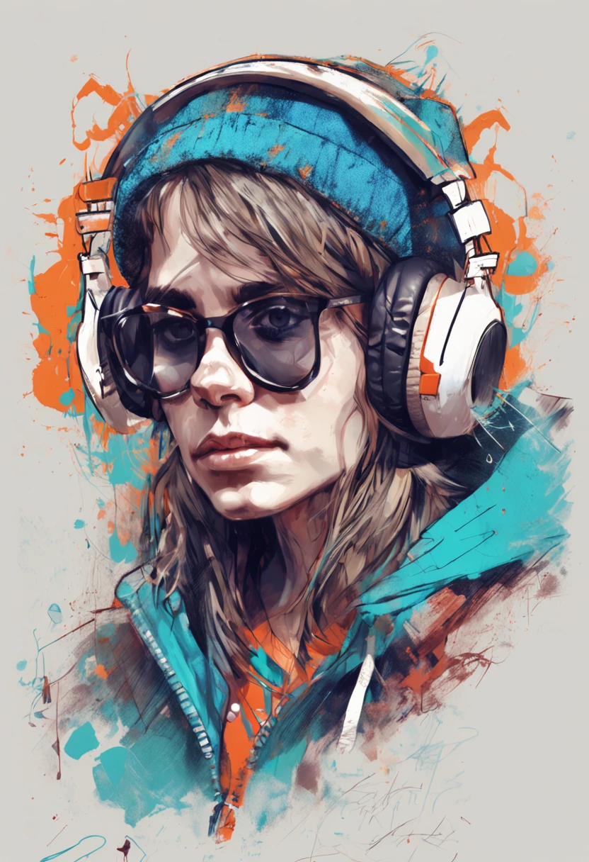 Perfect centering, A cute little mouse, Wear a student team jacket, Wearing sunglasses, Wearing headphones, cheerfulness, Standing position, Abstract beauty, Centered, Looking at the camera, Facing the camera, nearing perfection, Dynamic, Highly detailed, smooth, Sharp focus, 8K, high definition resolution, illustration, Art by Carne Griffiths and Wadim Kashin, White background