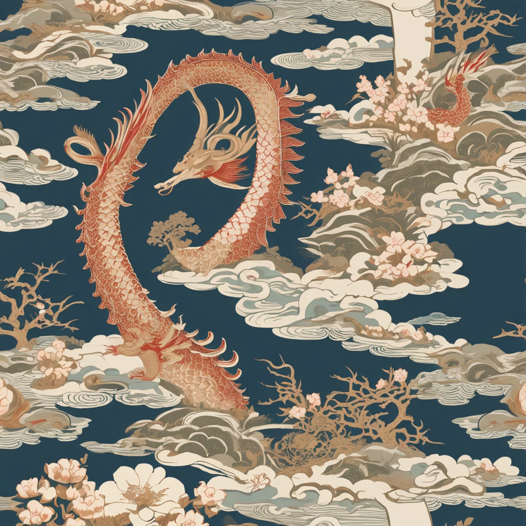 "Envision an enchanting wallpaper pattern composed of a rhythmic arrangement of iconic Japanese symbols, each adding a layer of cultural depth and significance.
The delicate sakura blossom, symbolizing renewal and fleeting beauty, is interspersed among intricate '卍' (manji) symbols, representing harmony, eternity, and the cycle of life.
Mystical 'Dragon' (ryu) dragons coil gracefully amidst swirling clouds, embodying power, transformation, and protection. The torii gate stands resolute, marking the transition from the secular to the sacred.
Elegant kanji characters '愛' (ai) for love, 'Courage' (yuuki) for courage, and 'Peace' (heiwa) for peace, seamlessly integrate into the design, adding profound meaning.
A tranquil pond reflects the moon's serene glow, adorned with '鶴' (tsuru) cranes, symbols of longevity and good fortune. Beneath the surface, 'Sea' (umi) waves ebb and flow, representing life's constant changes.
Bamboo shoots, a representation of resilience and growth, rise gracefully amid the composition. Lanterns sway gently, casting warm illumination and symbolizing guidance.
The color palette harmonizes deep indigos, tranquil blues, and soft whites, creating a sense of serenity and reverence. This intricate wallpaper pattern is a visual journey through the layers of Japanese symbolism, inviting you to immerse yourself in their wisdom and beauty."