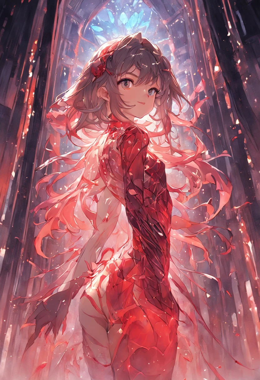 Obra maestra, Calidad de primer nivel, Exquisita obra de arte oficial, Stunning and aesthetically pleasing, Fractal vibrante, URSS, Rusia, rubio, labios rojos:1.2), (Una chica, transparent lingerie, cabello colorido), Detalles intrincados, Fractal vibrante, senos perfectos, Intimate Wear, sonrisa seductora, labios hermosos
