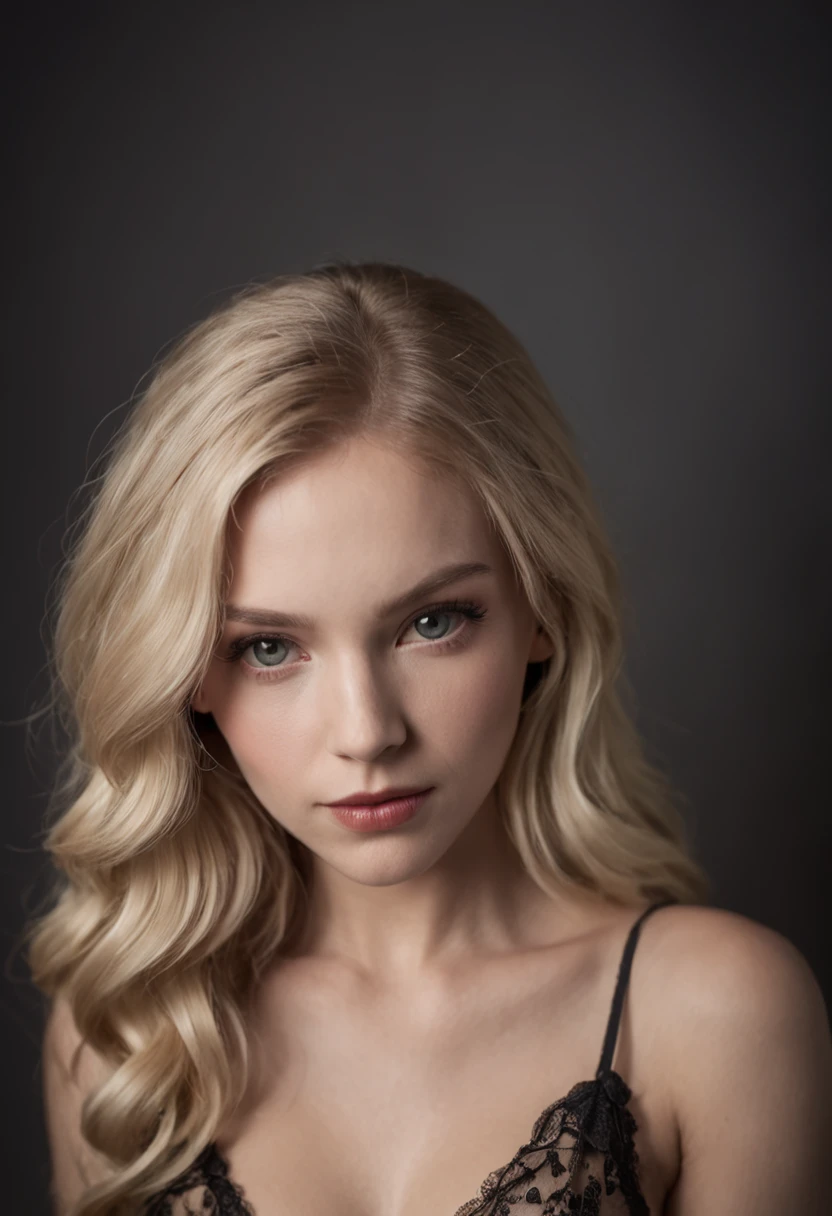 Boudoir style photoshoot with blonde girl in dark room with one lamp