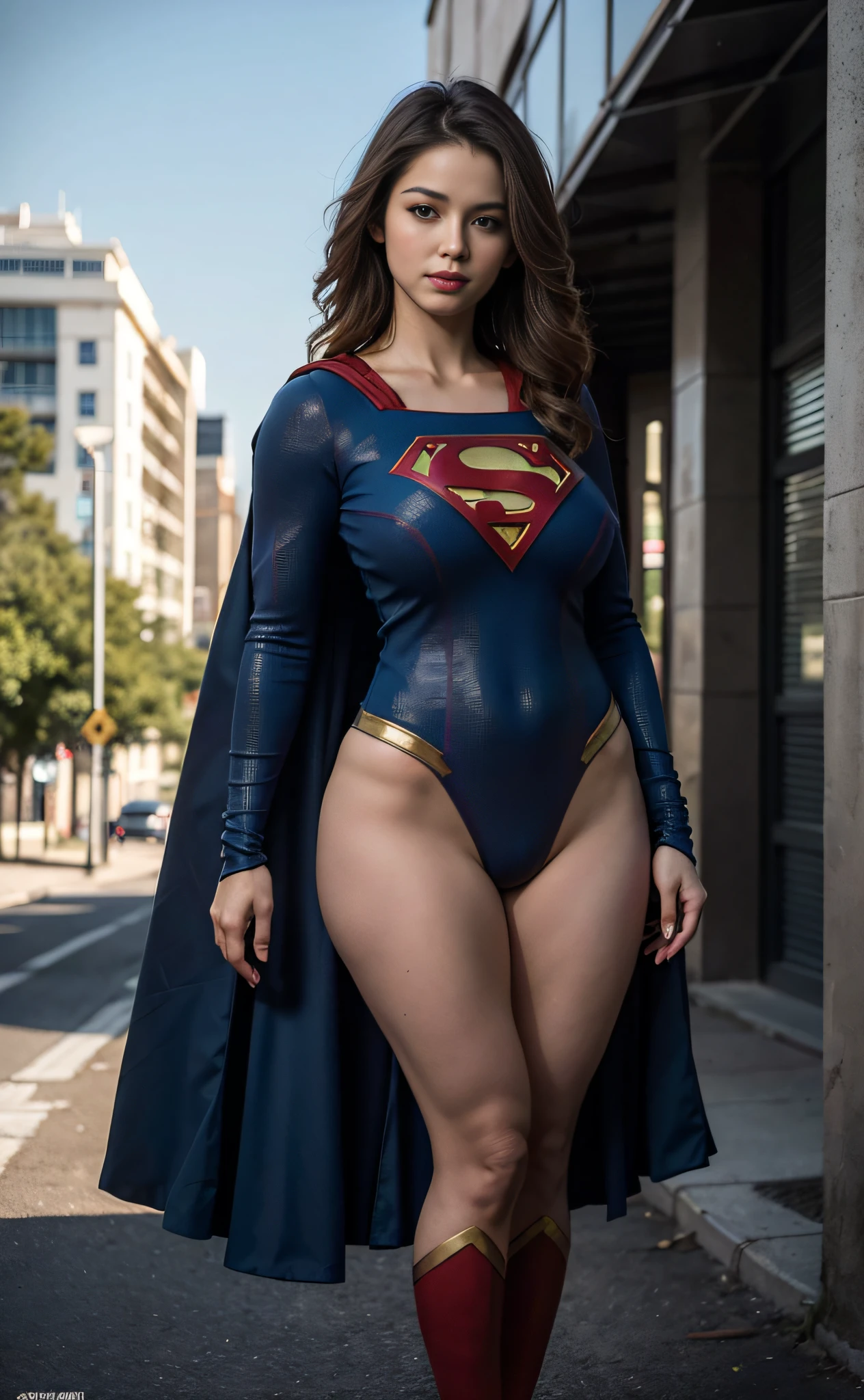 half-length,1girl,(Perfect figure,be tall and slim),solo,standing,(outdoor:1),sky,Focus on the face,Beautiful face,Detailed delicate young face,supergirl, (Super girl suit:1.5),Jumpsuit,(huge breasts,Big tits,Big breasts:1.3),thigh gap,camel toe
realistic style,vivid picture,masterpiece, (best quality:1.2),ultra-detailed,realistic,High definition,High quality,Cinematic Light,Ray tracing,ultra high res,UHD,(photorealistic:1.5),intricate details,detailed texture,finely detailed,High quality shadow