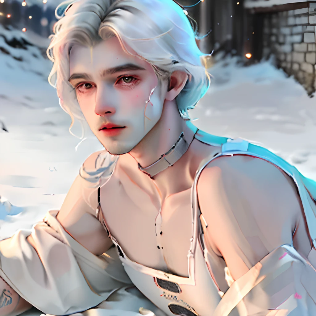 The gentle and handsome man lay down on his side,Ink hair is scattered,Soft and languid,And he was covered in only thin underwear,The skinny figure looms。
The collar of the blouse is loose and flabby,The silky silk hangs softly,Half of the clavicle is exposed,and a patch of snow-white skin under the collarbone。