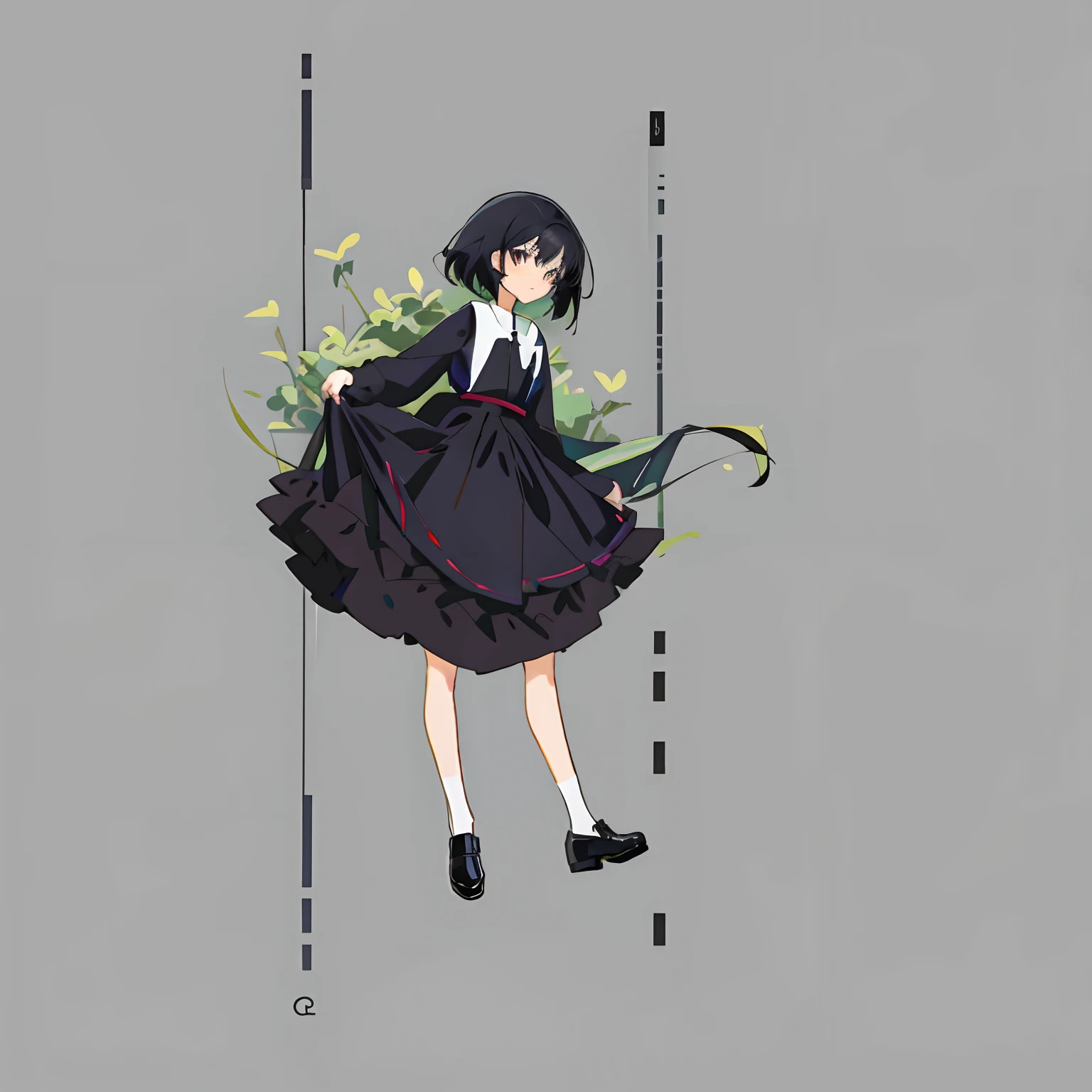 Anime girl in black skirt with black hair and black small leather shoes,Hands pulling up skirt anime full body illustration, Anime girl wearing black dress, full body portrait of a short!, loli in dress, Flat anime style, Anime moe art style, Full body illustration, 2D illustration, 2 d illustration, full body concept, 2 d anime style, 2 d style, [ Character design ]