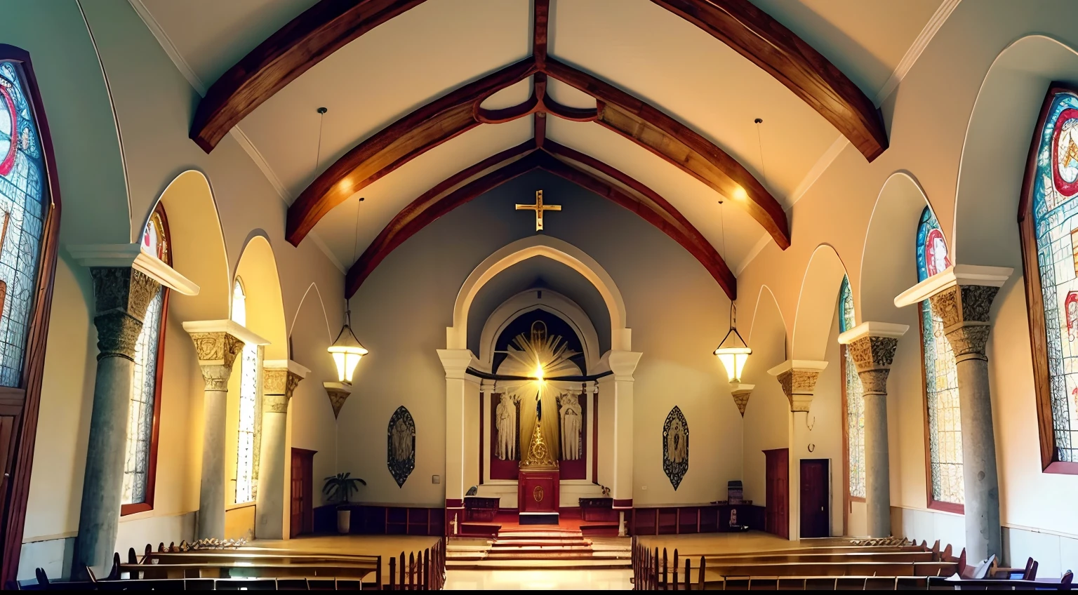 "Gere uma imagem de um local sagrado, como uma igreja ou um templo, envolto em paz e espiritualidade."
