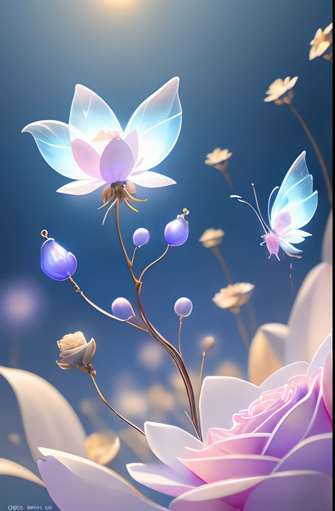 1 moon,Beautiful transparent flower fairy, Transparent colorful wings, The wand flutters in the wind、The wand flashed with starlight,Golden wand,Beautiful blue sky and white clouds、Girls have transparent wings、kindly smile、Beautiful garden background、Gentle and transparent,anatomy correct, Delicate pattern,Pink rose space, Soft lighting, ( Bokeh),Masterpiece, Super detailed, Epic composition, Highest quality, 8K,Epic romantic fantasy digital art,Epic fairy tale fantasy digital art,Mythological fantasy,UHD resolution,Detailed detail drawing,realisticlying,Very realistic,cinmatic lighting,an award winning photograph,rich colours,hyper realistic lifelike texture,dramatic lighting