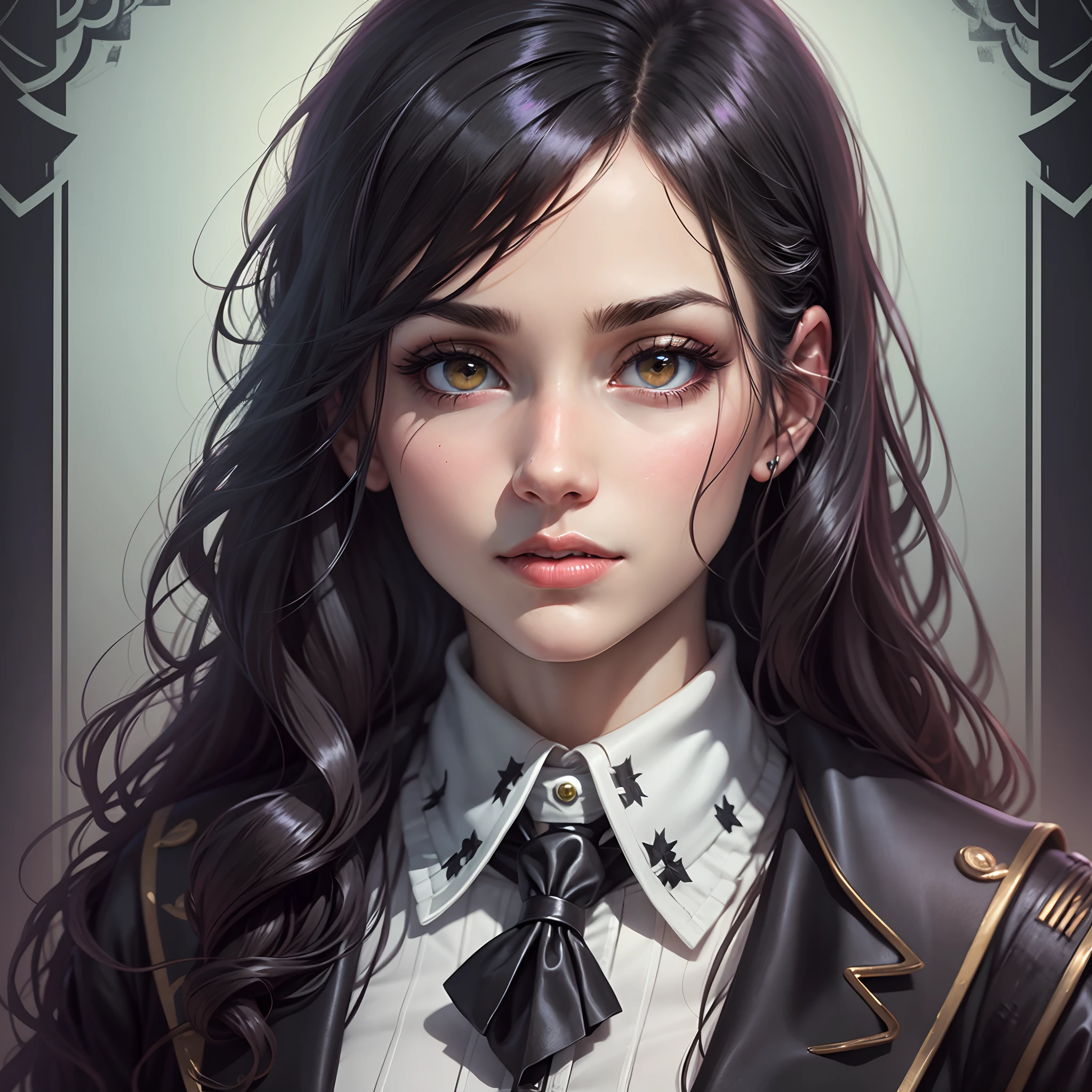Call of Cthulhu, caracther for RPG terror, woman, 1920's, long hair black, dark eyes, portrait, cartoon --auto --s2