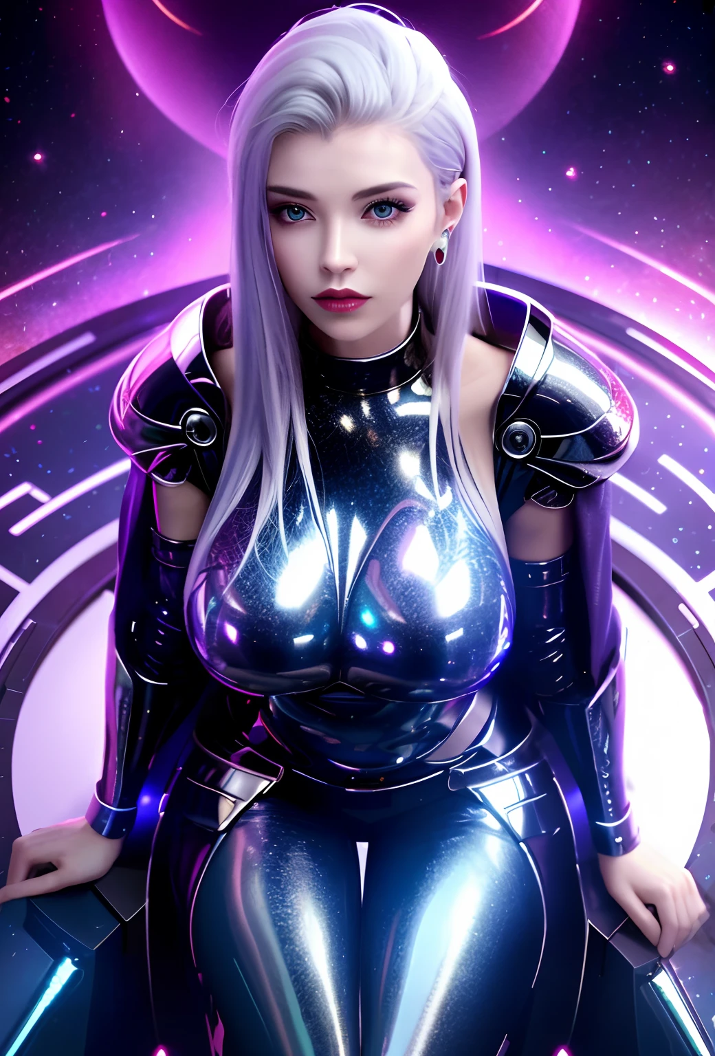 Very cute young Nordic extraterrestrial with violet red space jumpsuit 8k other realistic