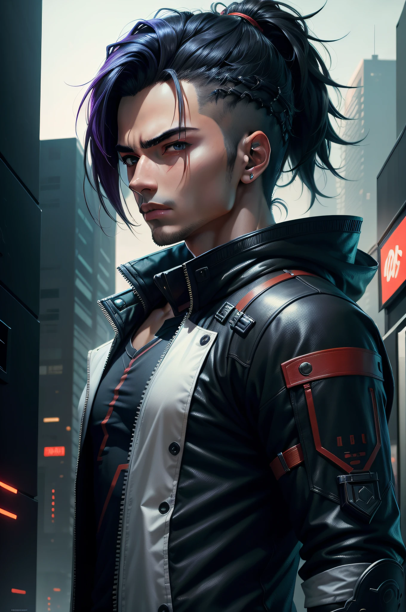 "Yasuo in a futuristic cyberpunk setting, a strikingly handsome boy, with an 8k high-quality image. Enhance the background for a more immersive scene."