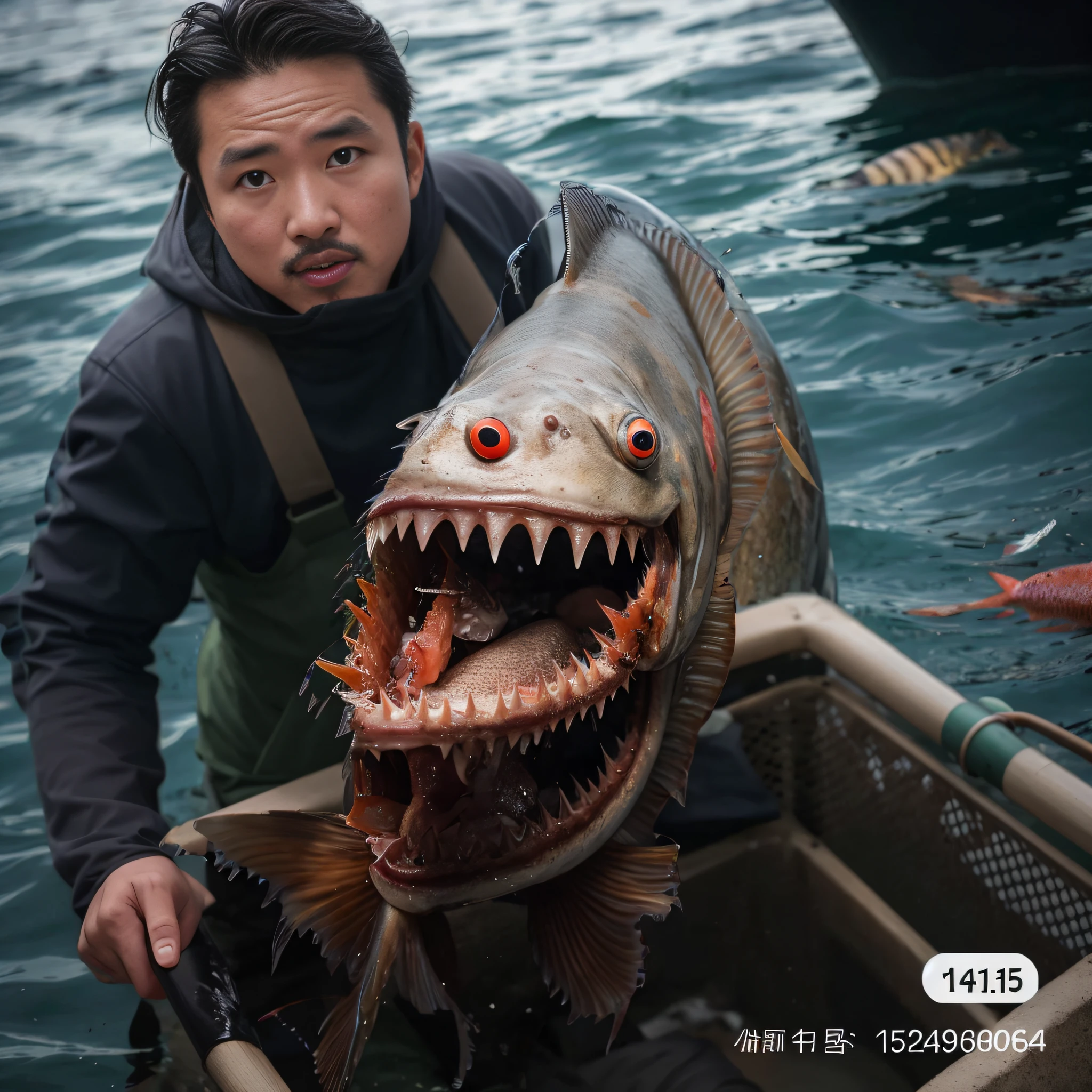 There are a lot of dead fish floating on the surface of the sea,It's all mutated sea creatures