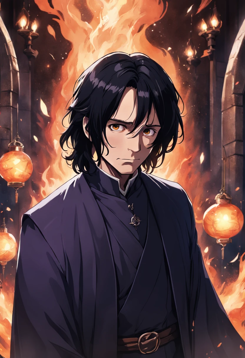 Severus snape, 40 years old man, black hair, potion