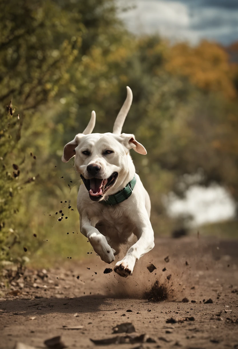 dog chasing a cat with a gun