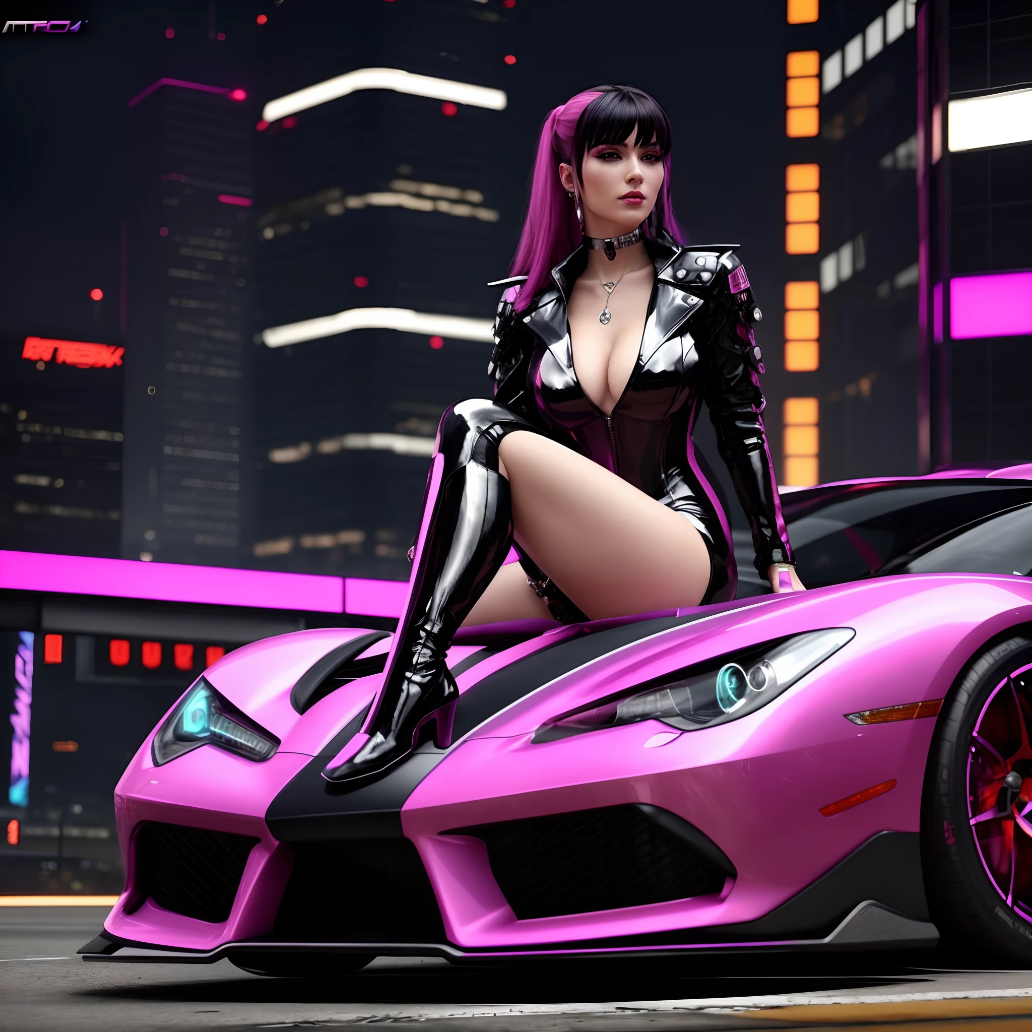 a close up of a woman in a latex outfit sitting on a silver hyper car, octane trending on cgsociety, cyberpunk femme fatale, octane. trending on artstation, octane cgsociety, cyberpunk 2 0 y. o model girl, [ trending on cgsociety ]!!, cgsociety - w 1 0 2 4 - n 8 - i, female cyberpunk