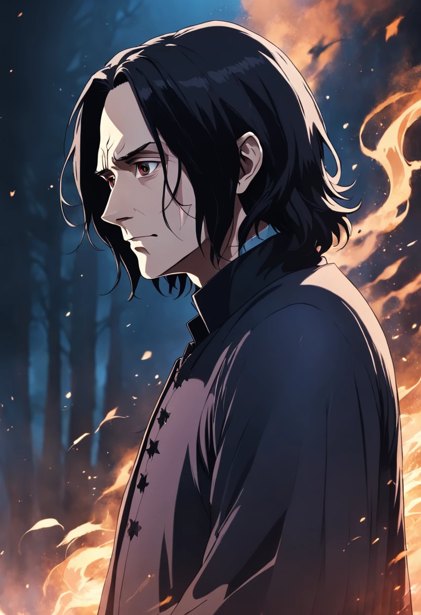 Severus snape, 40 years old man, black hair, book