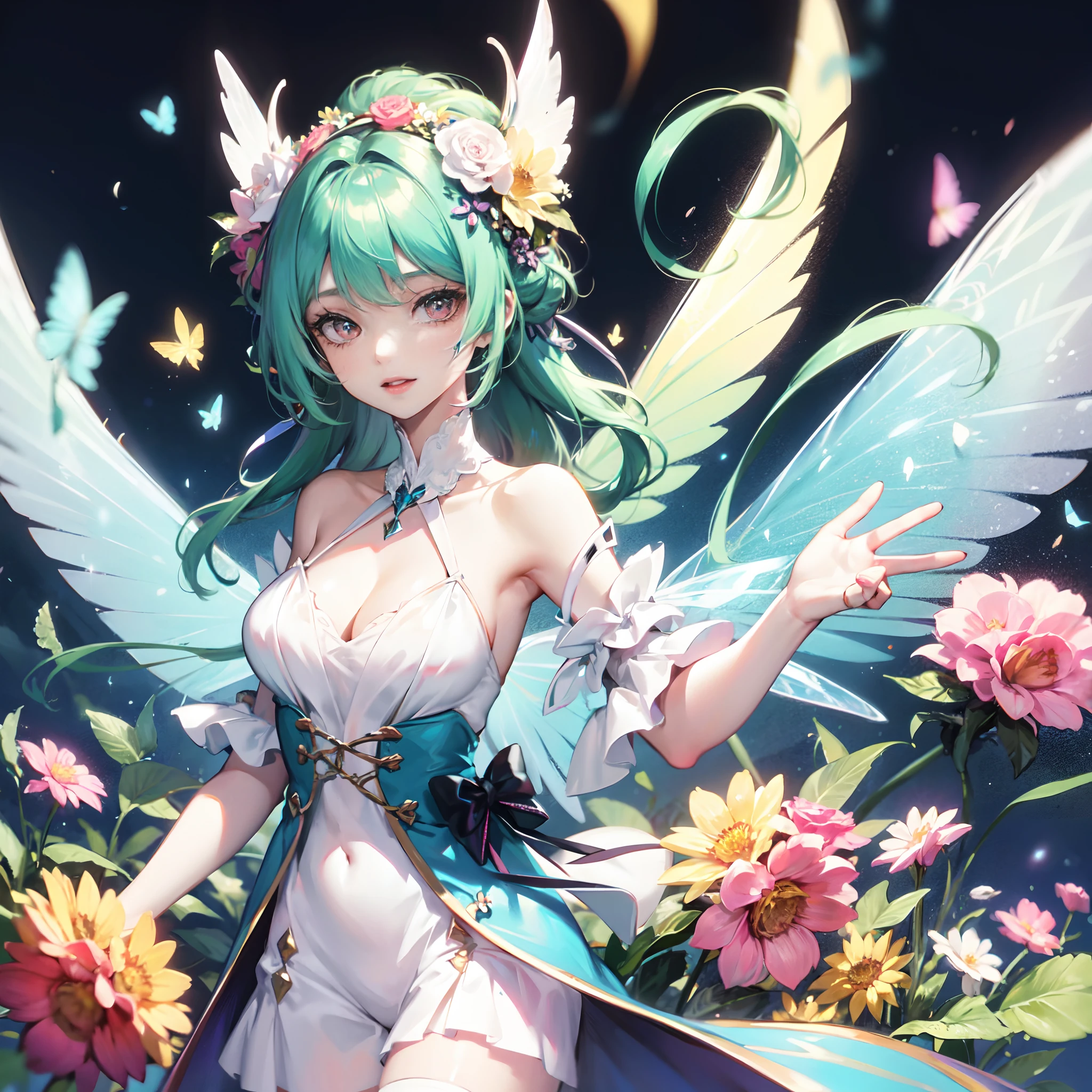 Flower fairy, Translucent colored wings,flower sea