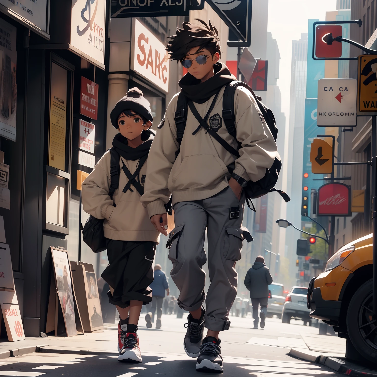New york city boys walking down 5th avenue in New York