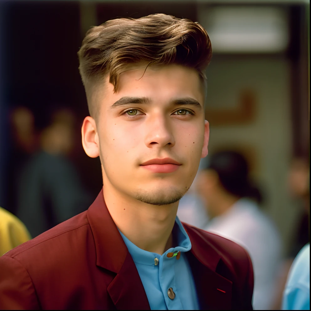 (close-up, Editorial photograph of a 20-year-old man from the 1990s), (rosto altamente detalhado:1.4) (sorriso:0.7) (fundo dentro escuro, humorado, estudo privado:1.3) POV, por lee jeffries, nikon d850, filme fotografia de banco ,4 kodak portra 400, camera f1.6 lente, cores ricas, hiper realista, textura realista, dramatic lighting, cinestill 800, 8k