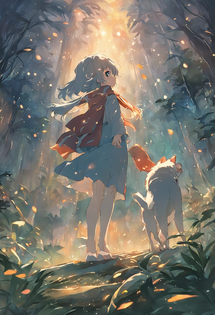 havia muitos animais ao redor de uma fogueira, na floresta, em uma noite estrelada, Expressions of joy, pintura SNES