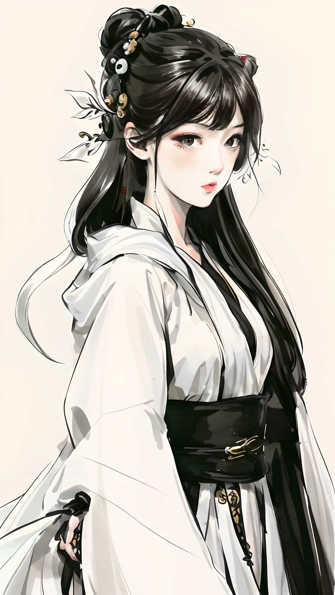 Close-up of a woman in a white dress and black belt, Guviz-style artwork, Guweiz in Pixiv ArtStation, Guweiz on ArtStation Pixiv, Beautiful character painting, Guviz, by Yang J, Beautiful anime woman, a beautiful anime portrait, Beautiful anime girl, Style Artgerm, attractive anime girls
