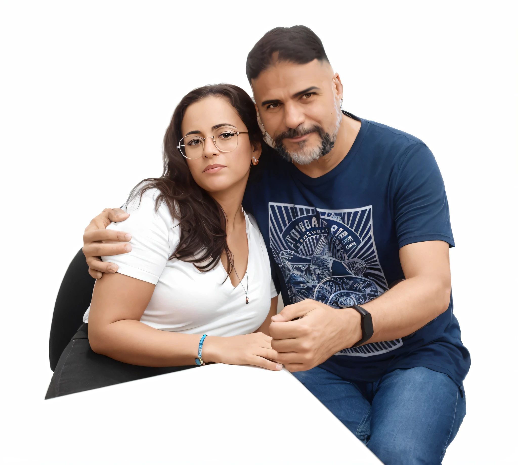 There is a man and a woman sitting together on a bench, Foto realista, imagem de perfil, muito definido, david rios ferreira, Fotografia tirada em 2 0 2 0, Retrato de duas pessoas, Karla Ortiz, Directed by: Nandor Soldier, adreas rocha, retrato de casais, andrea rocha, Directed by: Robert Combas