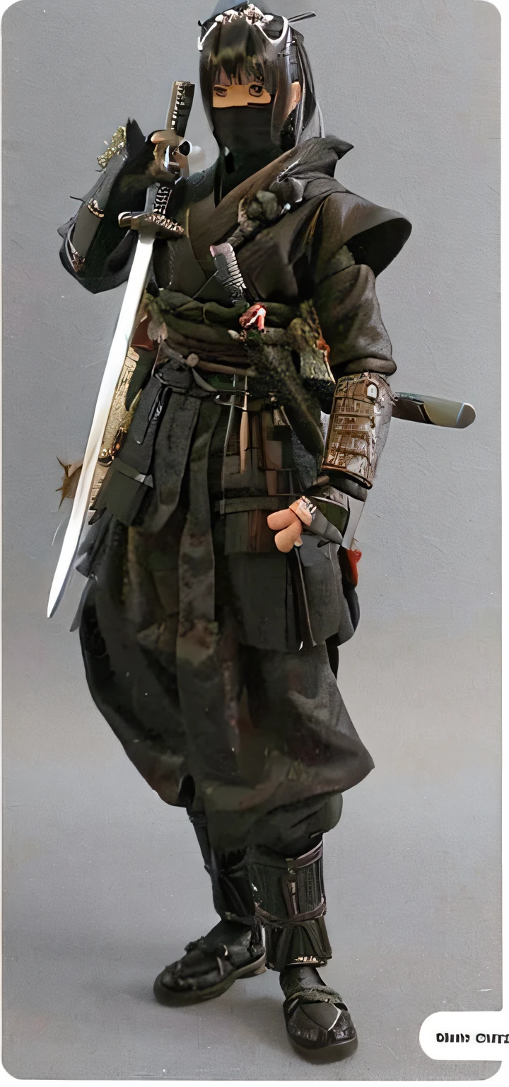 um close up de uma pessoa em um traje segurando uma espada, corpo inteiro 1 / 6 Nihei Tsutomu, japanese action figure, inspired by Kanō Hōgai, vestido com velho uniforme samurai, japanese samurai, Roupa de samurai, ancient japanese samurai, cyber japan samurai armor, homem samurai, imagem detalhada, imagem detalhada, black leather samurai garment