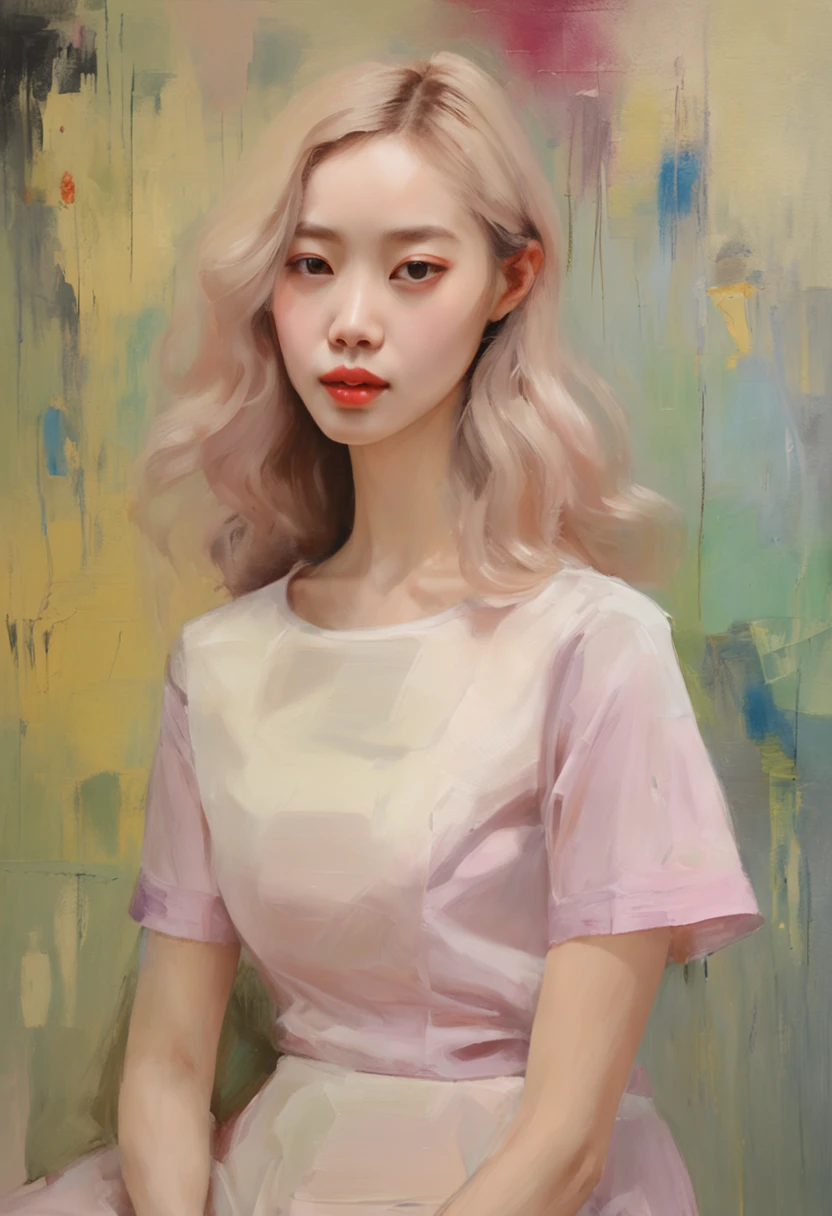 The sweet heroine in the idol drama is gentle and lovely, with long purple hair, personality lips, white tight-fitting short sleeves and light yellow skirt.