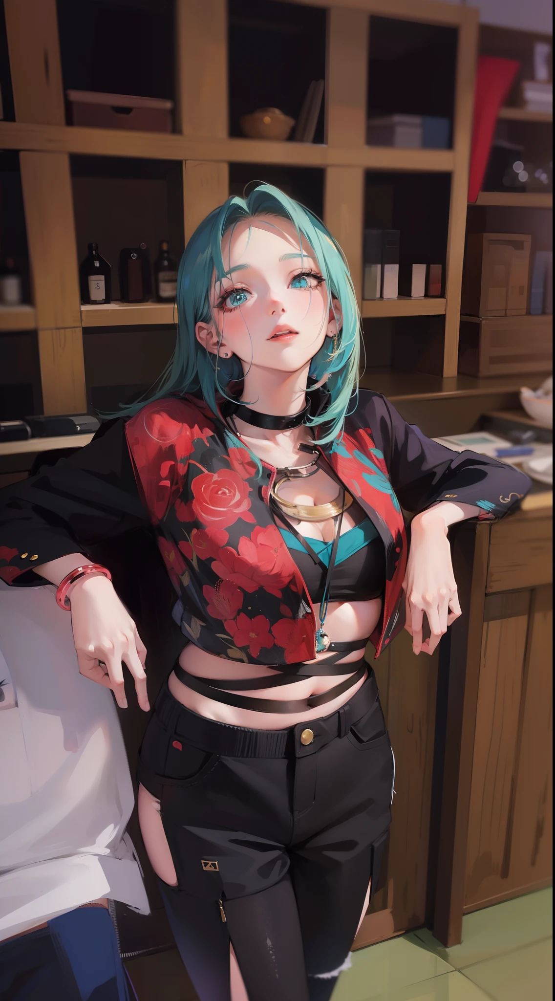 Redraw a girl in anime style, Turn a portrait of a girl into an anime, super quality, hair light, with turquoise strands