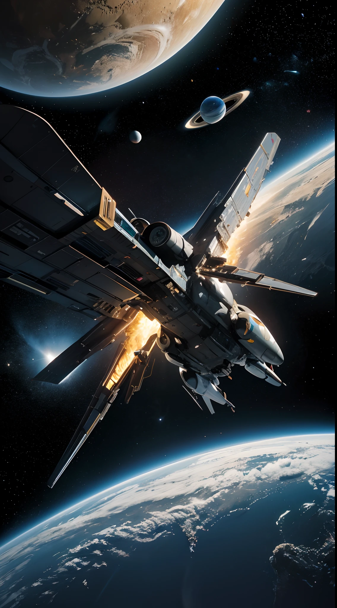 1 futuristic spaceship, These planets are fictional planets that appear in various media of the science fiction genre as story-settings or depicted locations. Some of these planets include, Korad by Felix Mondejar: A Counter-Earth planet inhabited by an advanced alien race that has (mis)guided humankind through several turning points in history by mistake, miscalculation and underestimation of humankind’s ability to see meaning where there isn’t any1, Drakon’s Folly, A planet that is well-suited for Earth crops but has enormous indigenous predatory invertebrates that the colonists called Blueworms2, digital Realistic, Highest resolution images, highest quality, super detailed, 8k quality, galaxy world, space, Future planets, galaxies, ((no living things: 1.8)), ((place cyberpunk 2077:0.8)),