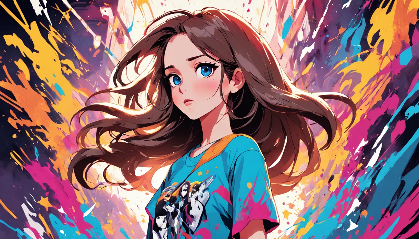 ready-to-print vector t-shirt art colorful graffiti illustration of singer lana del rey, full body, action shot, vibrant colors, high detail