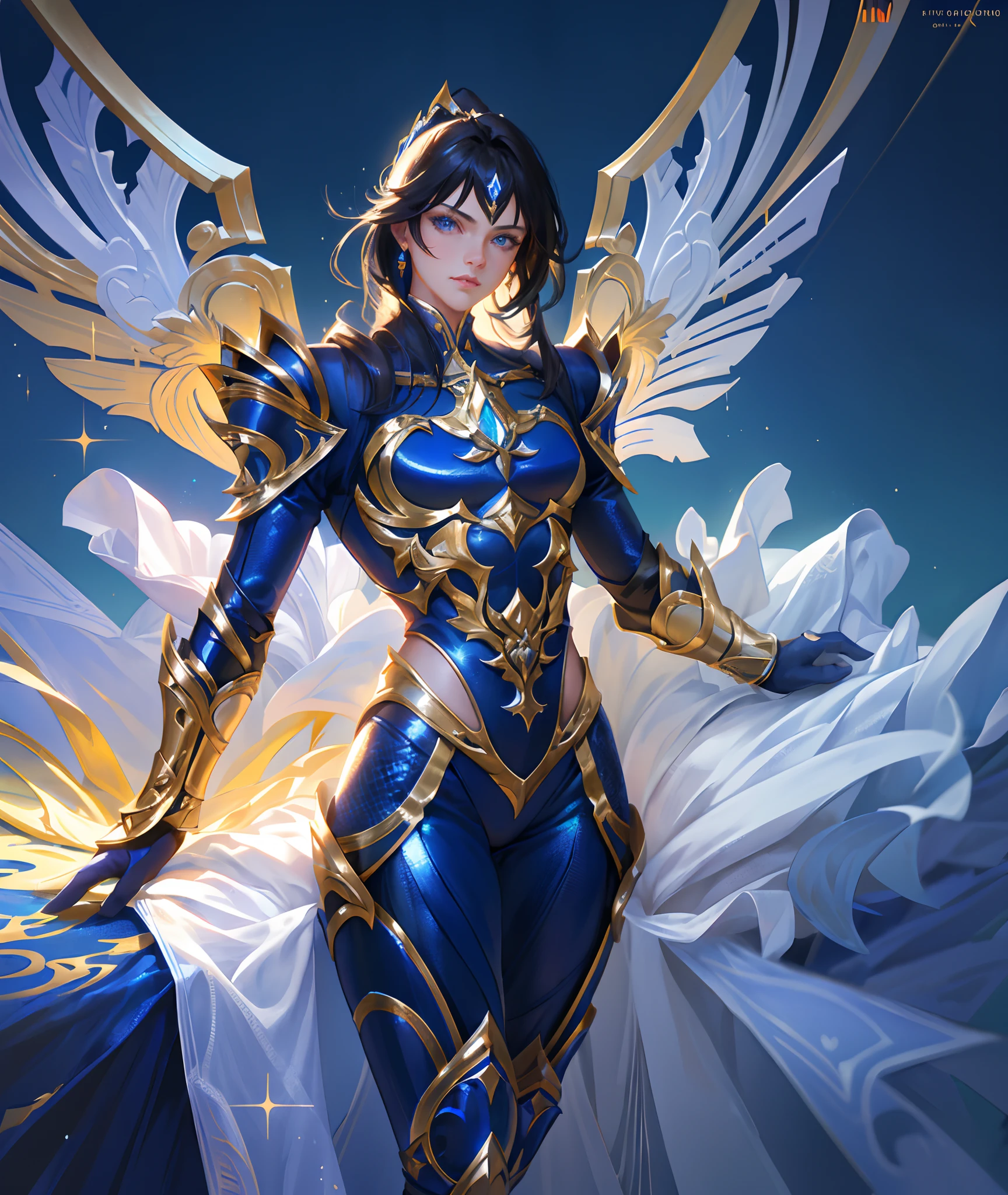 Ultra-high saturation,(tmasterpiece), fully body photo,(best qualtiy), (1girll), starryskybackground,Wearing shiny gold armor, Sexy lingerie type armor,Expose your chest,Expose the waistline,Exposing thighs,cool-pose, Saint Seiya Armor, messy hair,high detal, Anime style, Cinematic lighting, Sparkle, god light, Ray traching, filmgrain, hyper HD, textureskin, super detailing, Anatomical correct, A high resolution,Ultra-high saturation,hight contrast,High-gloss armor,Smooth skin,Serious expressions,Dark room,