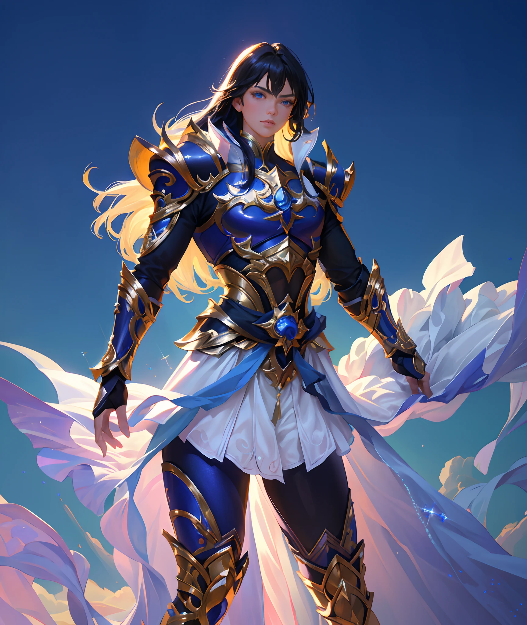 Ultra-high saturation，（tmasterpiece）， fully body photo，（best qualtiy）， （1girll）， starryskybackground，Wearing shiny gold armor， Sexy lingerie type armor，Expose your chest，Expose the waistline，Exposing thighs，cool-pose， Saint Seiya Armor， messy  hair，high detal, Anime style, Cinematic lighting, Sparkle, god light, Ray traching, filmgrain, hyper HD, textureskin, super detailing, Anatomical correct, A high resolution，Ultra-high saturation，hight contrast，High-gloss armor，Smooth skin，Serious expressions,Dark room,