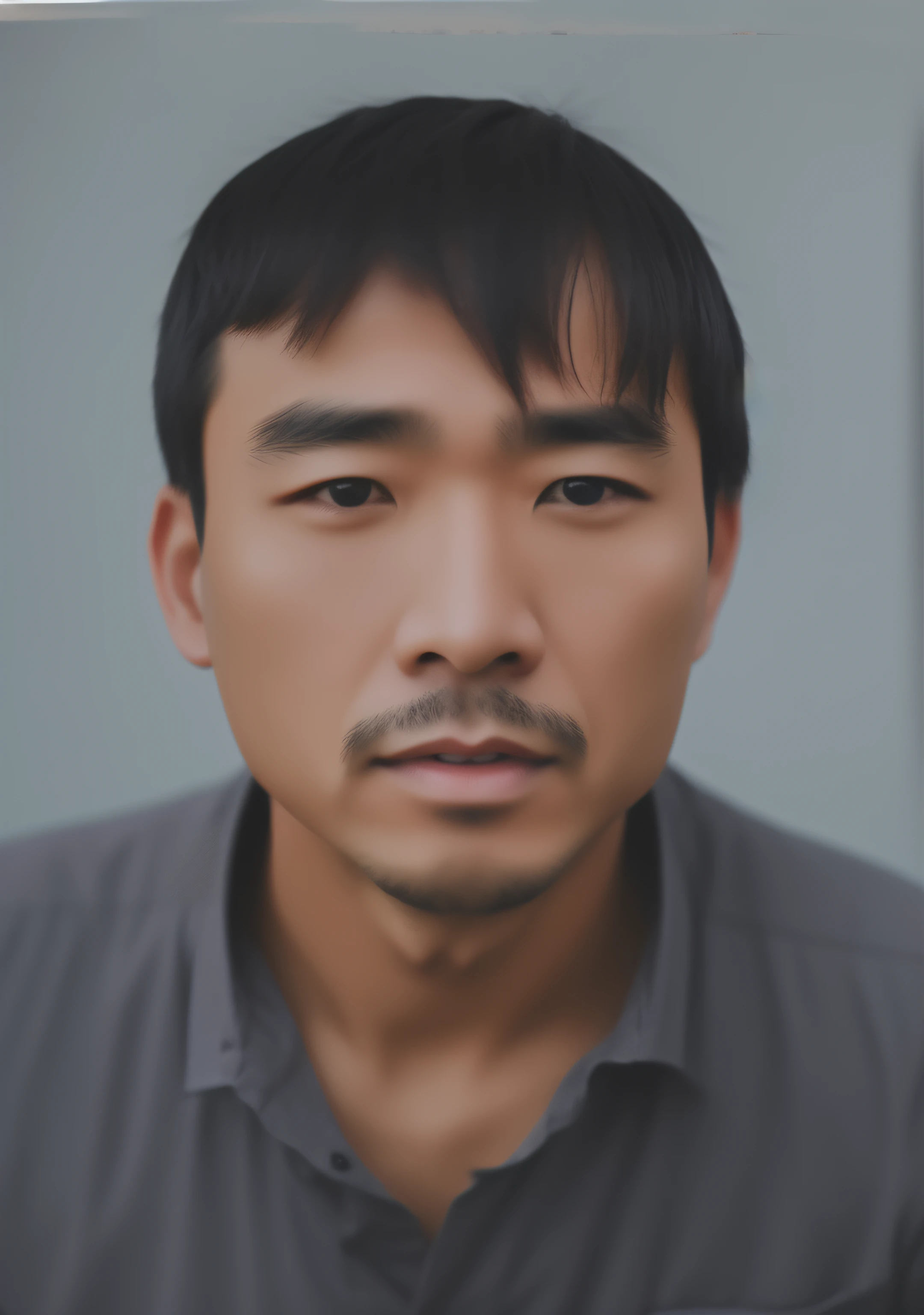 Portrait of a middle-aged man in China,without a beard,Keep hair short,He wears a black Western-style shirt,The clothes are neat and clean,k hd
