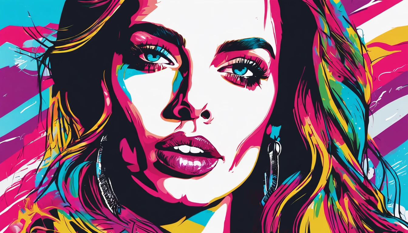 ready-to-print vector t-shirt art colorful graffiti illustration of singer lana del rey, full body, action shot, vibrant colors, high detail