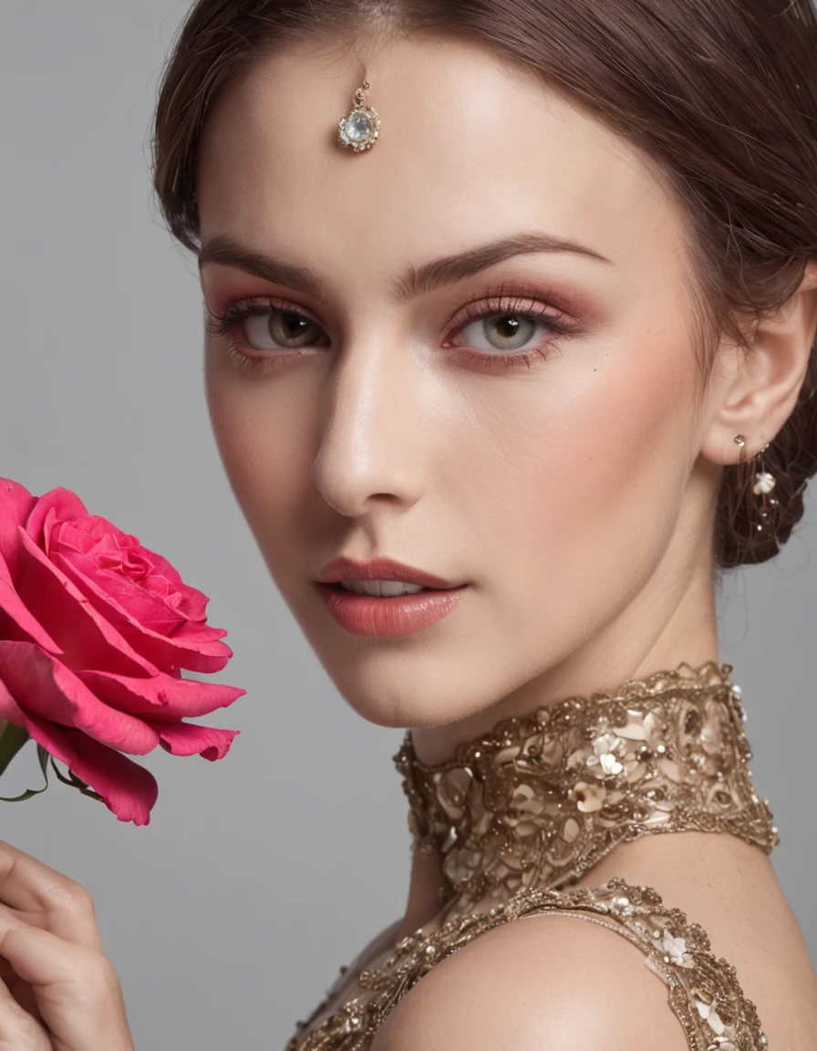Amidst a vibrant, bustling city, a girl blossomed like a rare flower, her charm captivating the busy streets. Her unique sense of style blended modern trends with timeless beauty, leaving an indelible impression on all who encountered her, high shine and glow, neon multicolor art