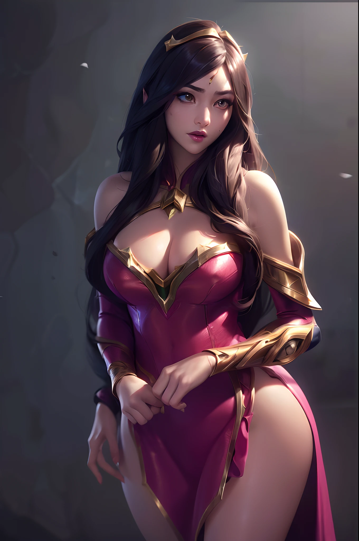 (League of Legends:1.5), 1girl, long hair, solo, dress, petals, hair ornament, pink dress, brown hair, bare shoulders, black hair, very long hair, veil, jewelry, see-through, off shoulder
high res,an extremely delicate and beautiful,huge_filesize,(realistic, photo-realistic:1.57),(8k, RAW photo, best quality, masterpiece:1.2),(ultra-detailed:1.4),detailed beautiful skin,detailed skin texture,glistening skin,Cinematic lenses,detailed light,cinematic lighting,